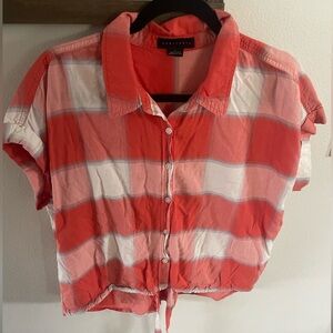 Sanctuary Coral Checkered Blouse Shirt Size Large